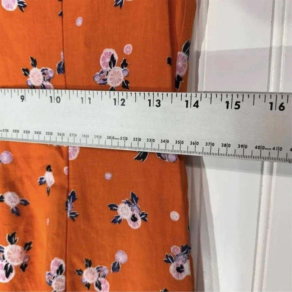 Free People Like A Lady Mini Dress Small Orange Floral Ruffle Tie Back Boho - Picture 5 of 7